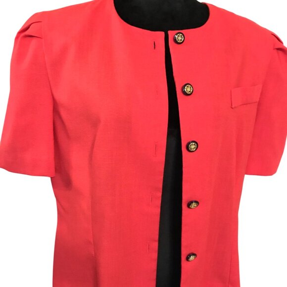 Worthington Pleated Short-Sleeved Jacket: Vintage 80s Red Blazer, Size 12P - Picture 6 of 10